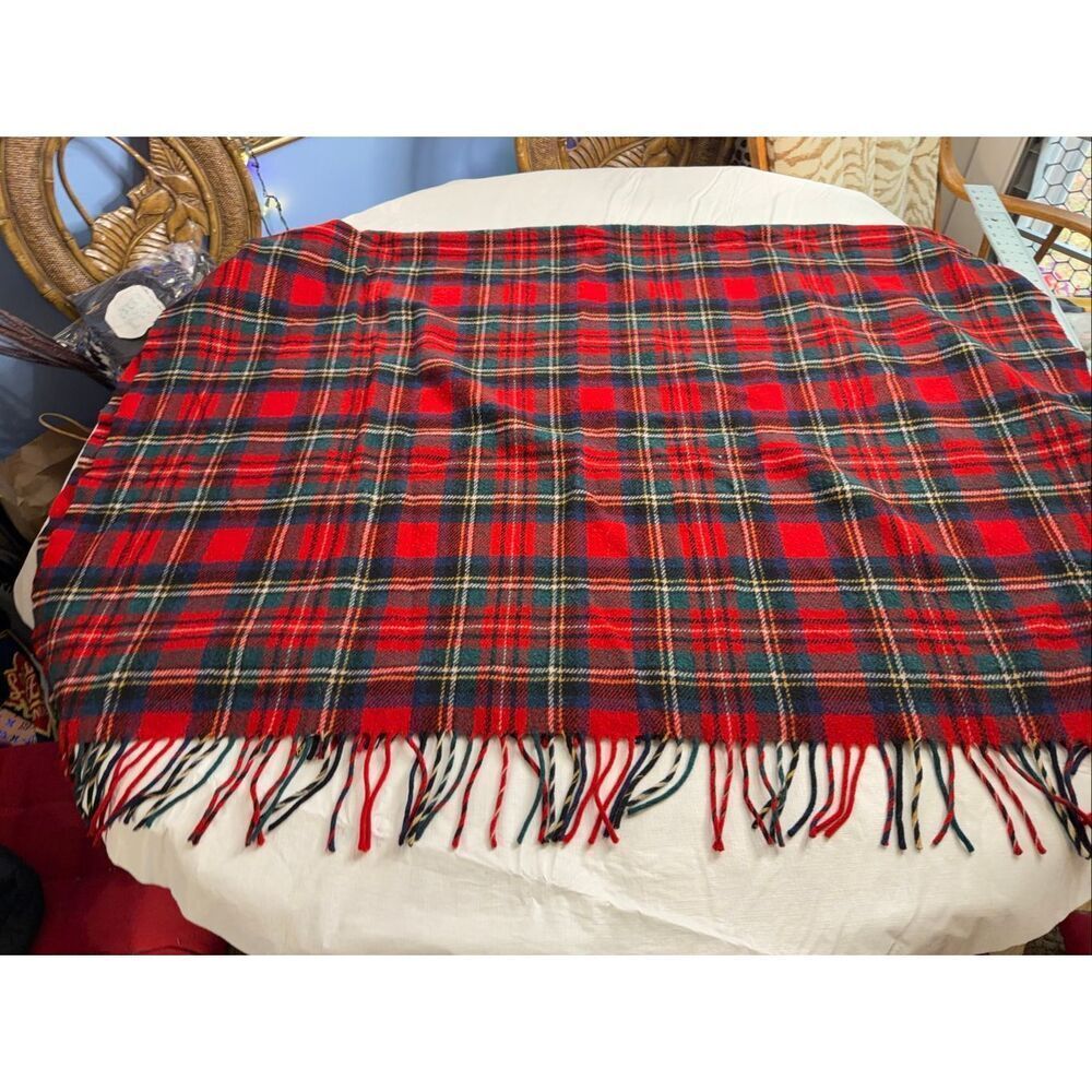 Pendleton Vintage USA Wool Blanket Red Green Plaid Fringed
